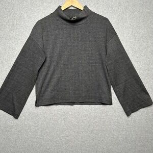 Madewell  Glen Plaid Mock Neck Long Sleeve Cropped Sweater Women S Gray NEW‎